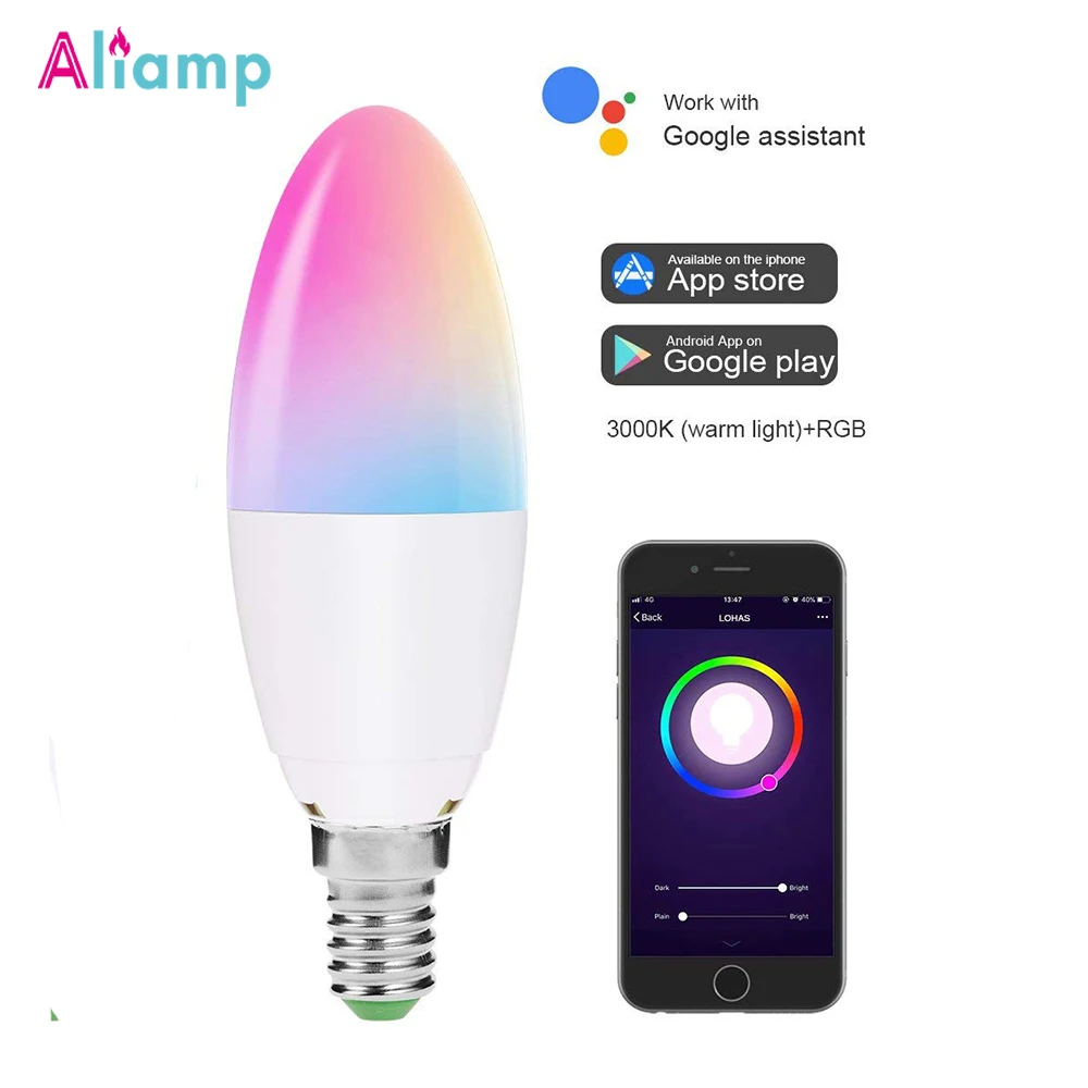 E14 умная WiFi Светодиодная свеча лампа работает с Alexa Google Home 5 Вт равна 40 RGB холодный
