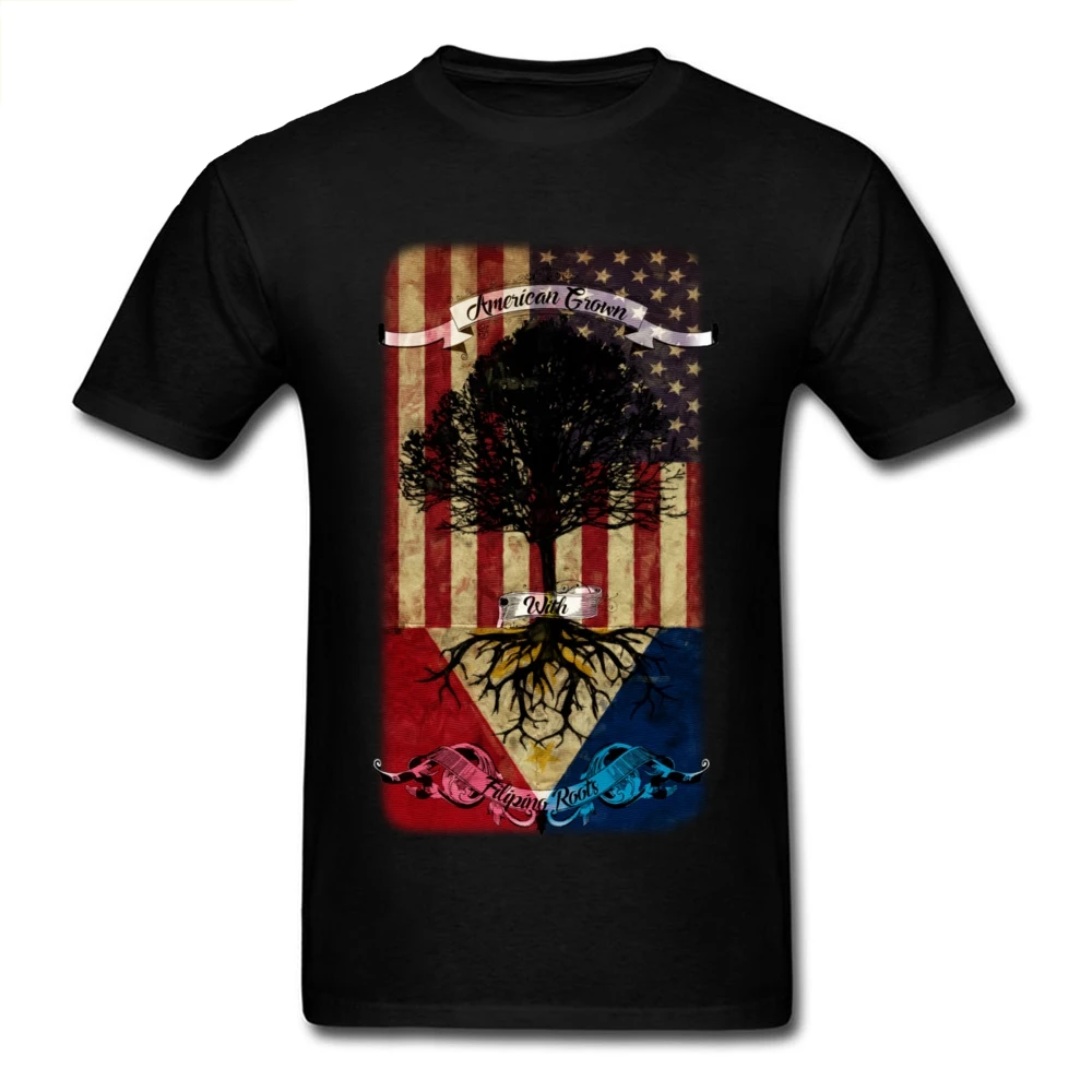 

American Grown With Filipino Roots Vintage Chic Flag Print Men T-shirt Family Art Design Tops Short Sleeve Black Tee Shirt