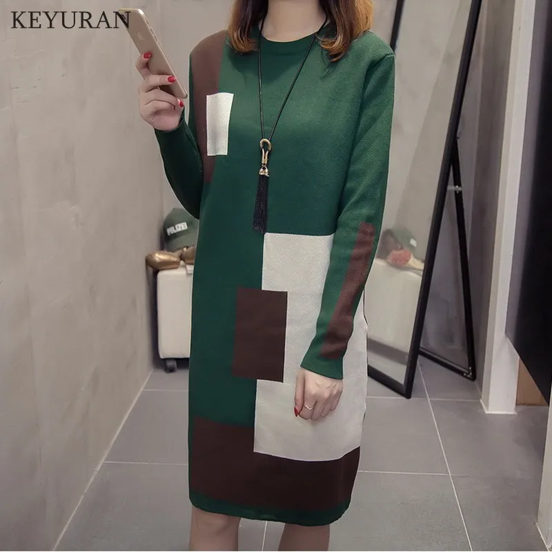 Женское осенне-зимнее модное платье средней длины размера плюс 3XL трикотажное