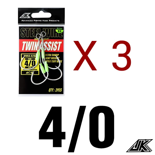3packs - Size 4 l 0 JK 3 Упаковка износостойкий Вибрационный крючок, стальная проволока, джиг, двойные вспомогательные крючки, светящийся Морской рыболовный крючок, морские крючки, рыболовные снасти для лодки - Цвет: 3packs - Size 4 l 0