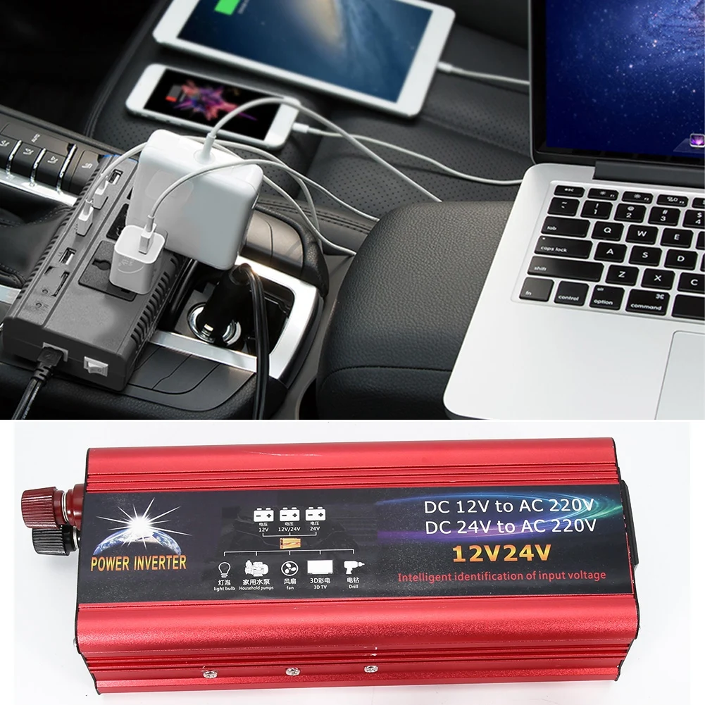 

Universal 1500W Watt DC 12V to AC 220V Aluminum Portable USB Car Power Inverter Aluminum Charger Converter Adapter rustproof