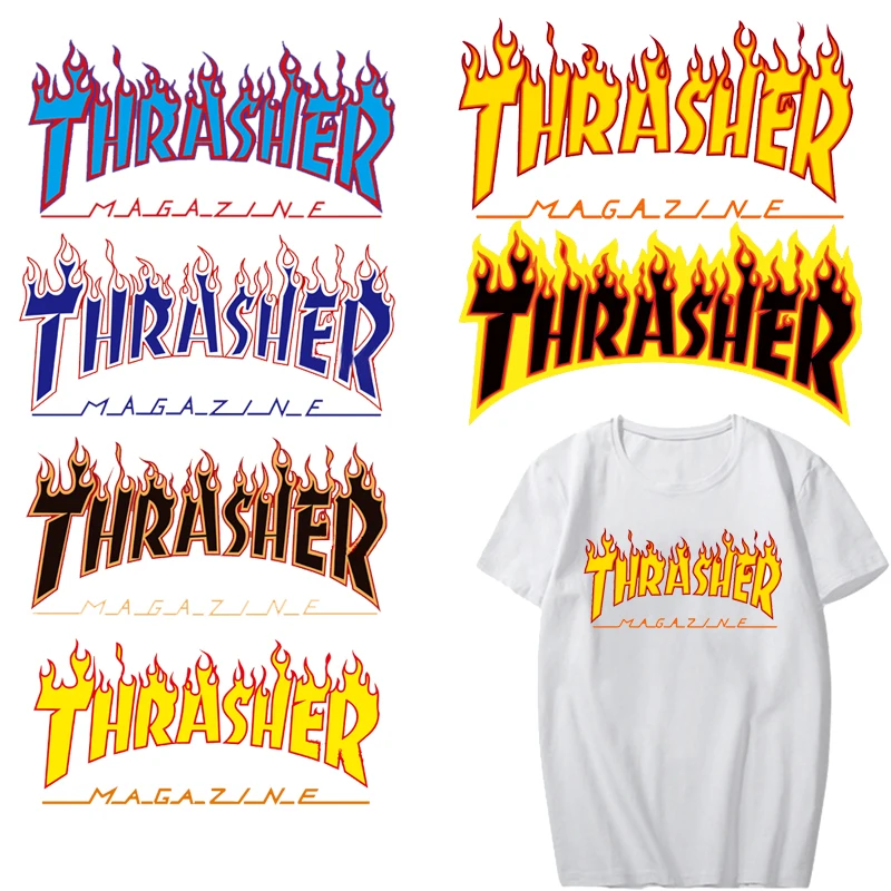 

Iron-on Transfers for Clothing Fashion Letter Patch DIY T-shirt Applique Heat Transfer Vinyl Fire Flame Patches Stickers Press