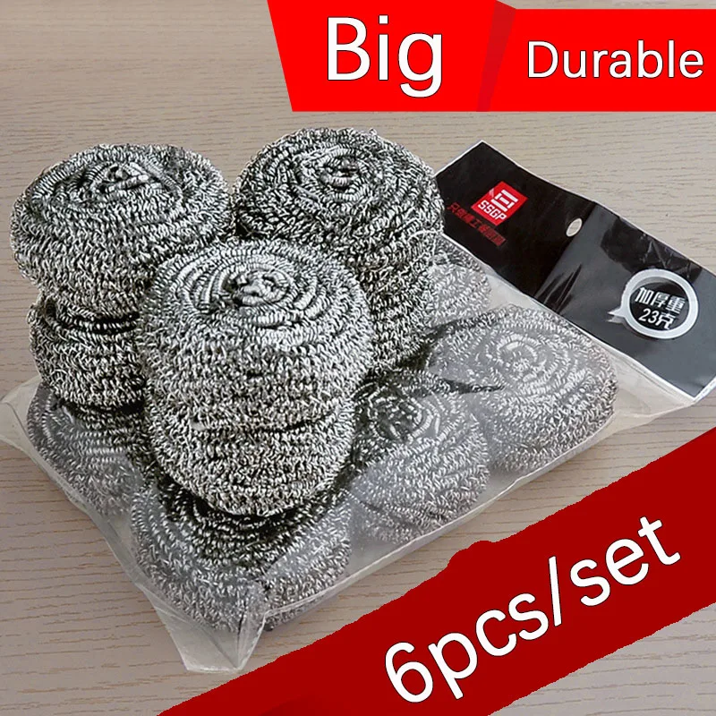 

6pcs Stainless Steel Cleaning Ball Brush Pot Washing Dishes Remove Stains Wire Kitchen Accessories Tools Household Cleaning Tool