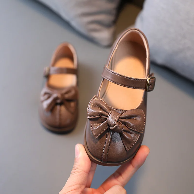 

New Children Leather Shoes Baby Toddler Bow Dress Dance Shoes Princess Student Flats Casual Breathable Girls Kids 02A