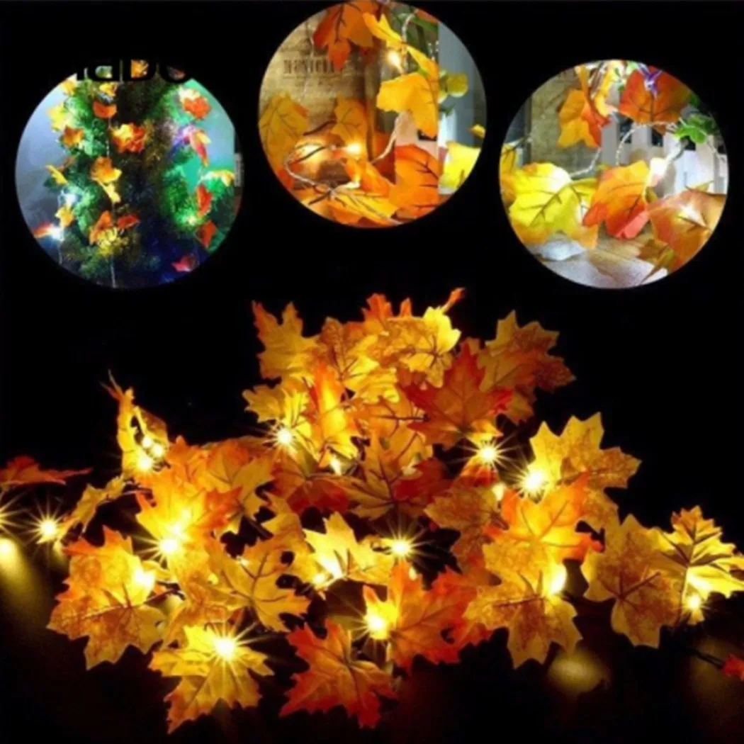

2/3/4M Fall Maple Leaves LED Fairy String Light Leaf Lamp Garland Party Christmas Hanging Ornament Thanksgiving Halloween Decor