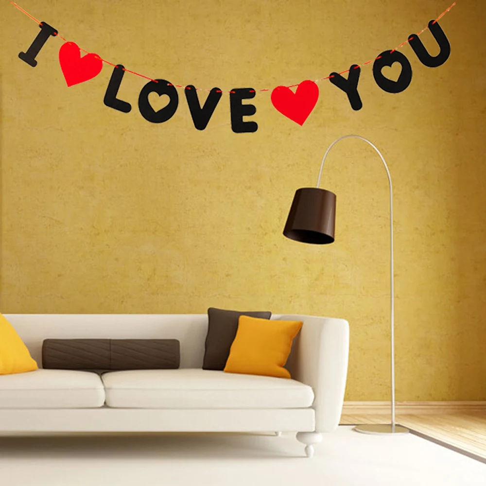 1 Набор романтических баннеров с надписью I Love You и сердечками нетканые сделай сам