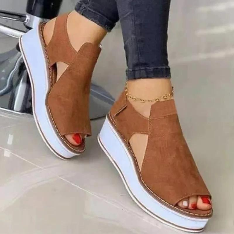 

Women's Shoes Fashion Casual Solid Color Imitation Suede Hollow Velcro Thick Bottom Comfortable All-match Summer Sandals 6KF120