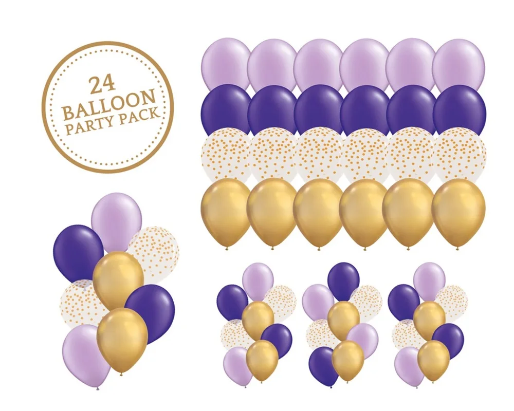 24 шт. розовые фиолетовые золотые латексные воздушные шары прозрачные с золотым