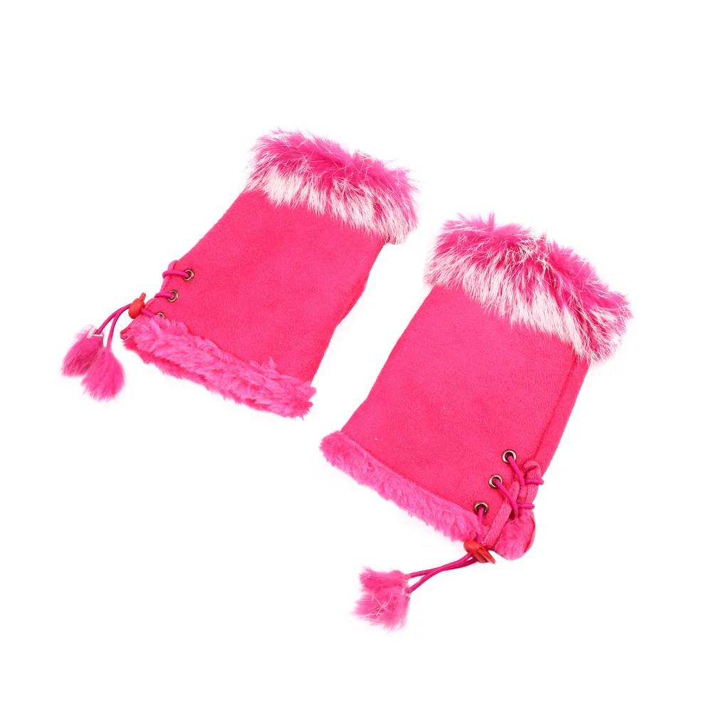

1 Pair Warm Rabbit Fur Half Finger Fingerless Mittens for Winter