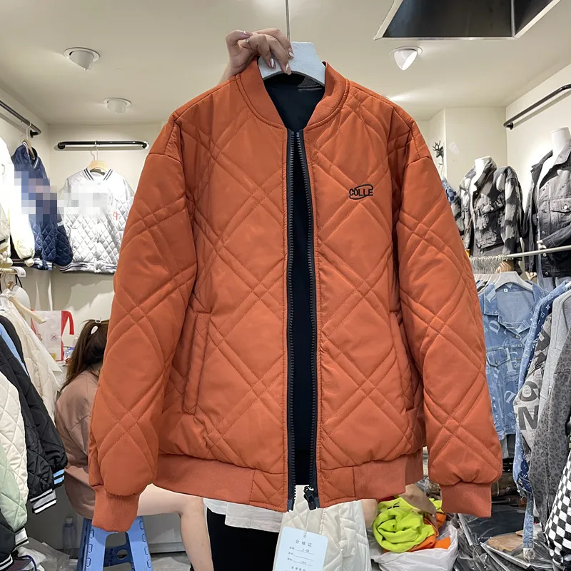 

Reversible Cotton-Padded Coat Women's 2021 Autumn and Winter Thickening Couple Coat Winter Loose Baseball Uniform Cotton-Padded
