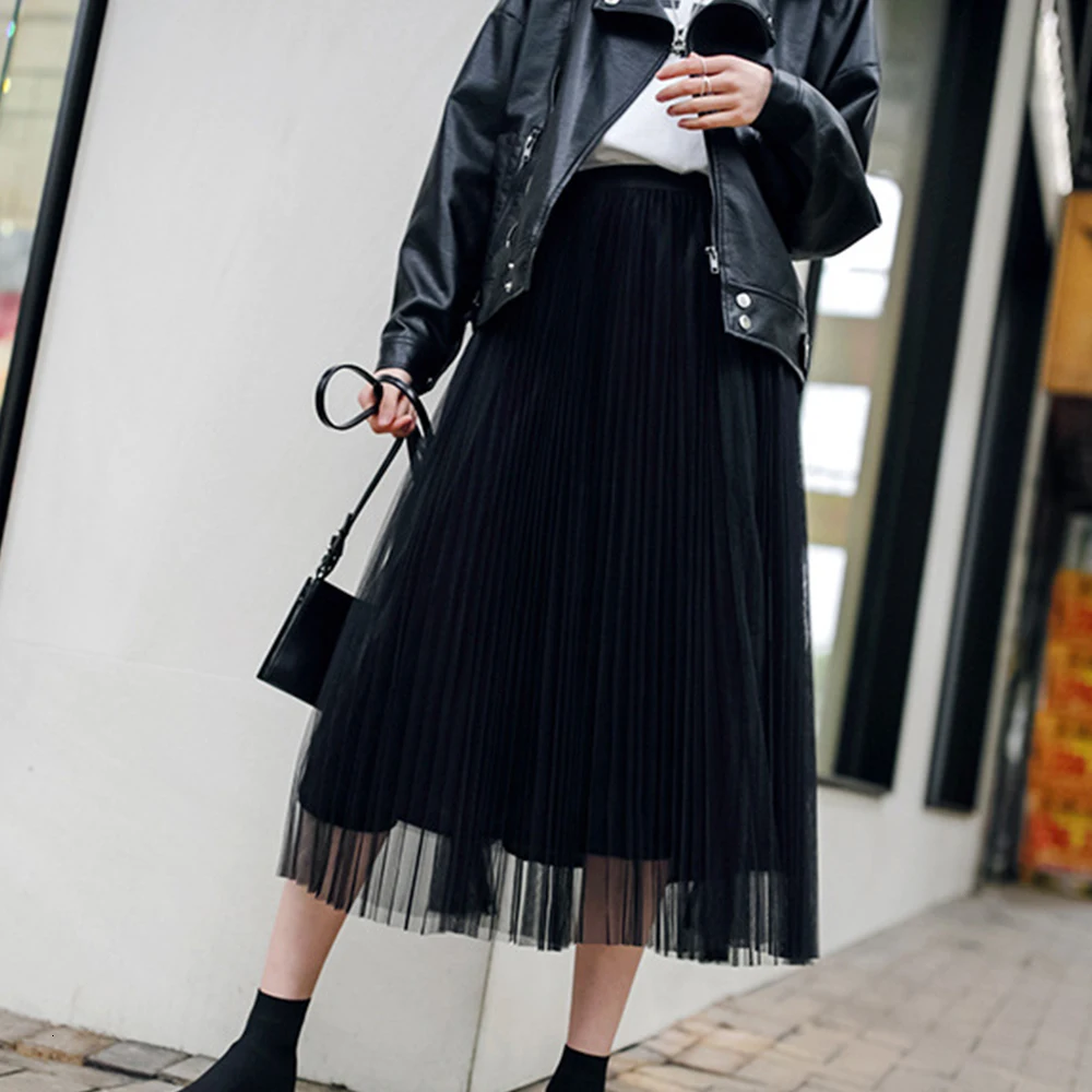 Женское повседневное фатиновое кружевное платье Однотонная юбка с высокой