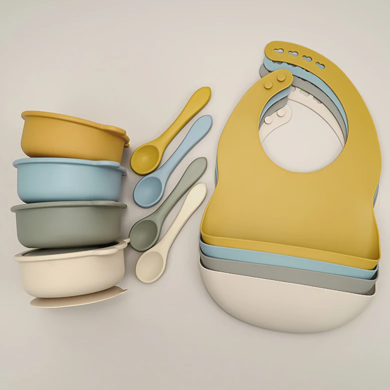 Wholesales Manufacturer Edible Silicone Easy to rinse Collapsible Baby Feeding Set Bear Bowl with Bib | Мать и ребенок