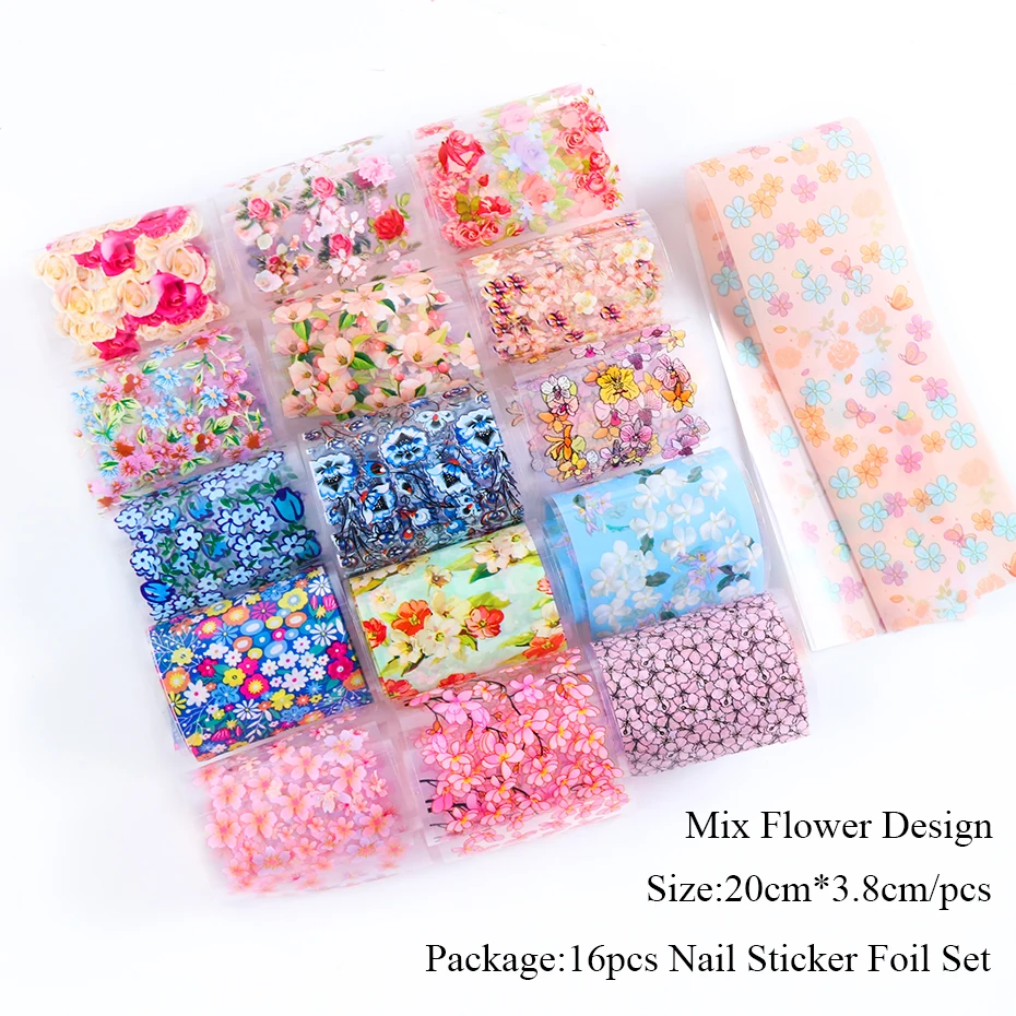 16 шт. переводные наклейки из фольги для ногтей набор смешанных цветов переводная