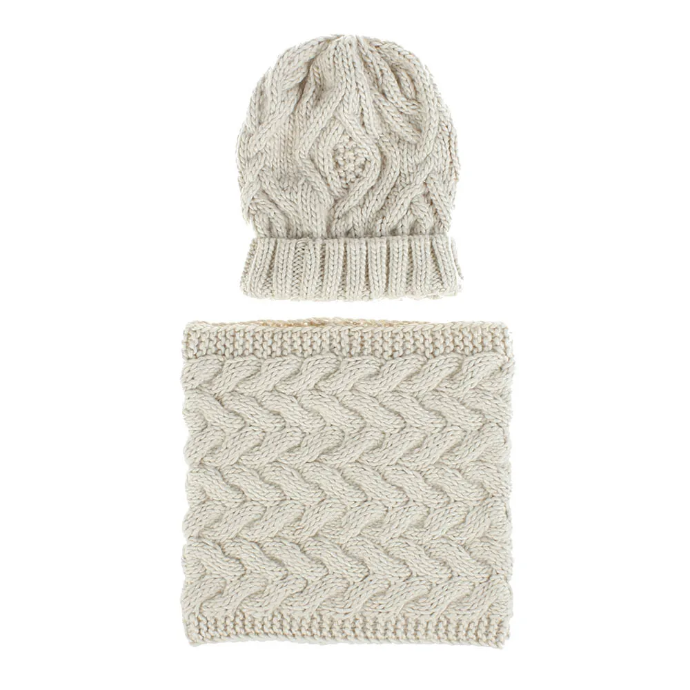 WELROG Winter Beanie Hat and Scarf Set for Women Autumn Casual Hat Ring Scarves Hat Knit Skullies Beanies Hats for Girls - Цвет: Бежевый