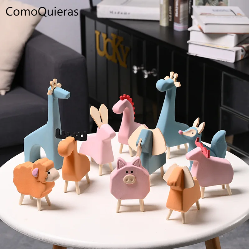 

1 Set Cute Animal Ornaments Elephant Pig Deer Sheep Wooden Foot Ceramic Crafts Creative Home Decor Nordic Decorative Figurines