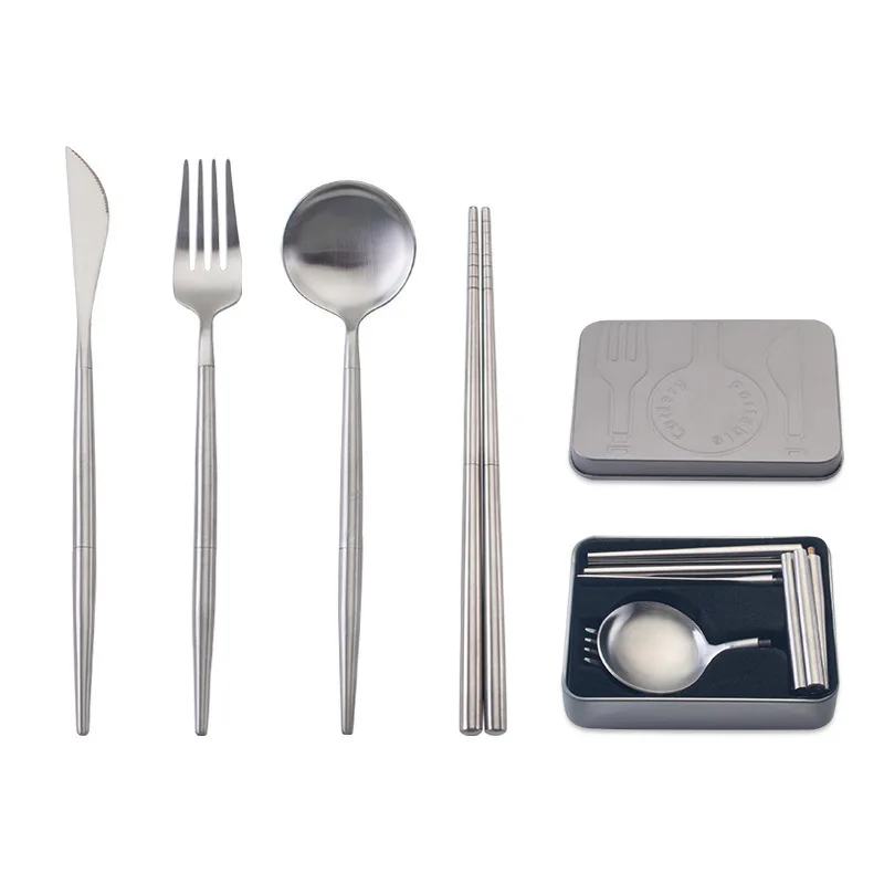 

Pocket Portable Stainless Steel Cutlery Storage Box Takeaway Set Tableware Cake Dessert Steak Detachable Household Items