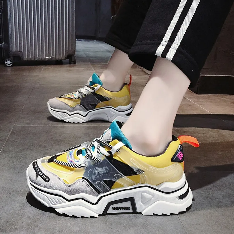 2019 женские кроссовки на толстой платформе разноцветные ботинки с массивным