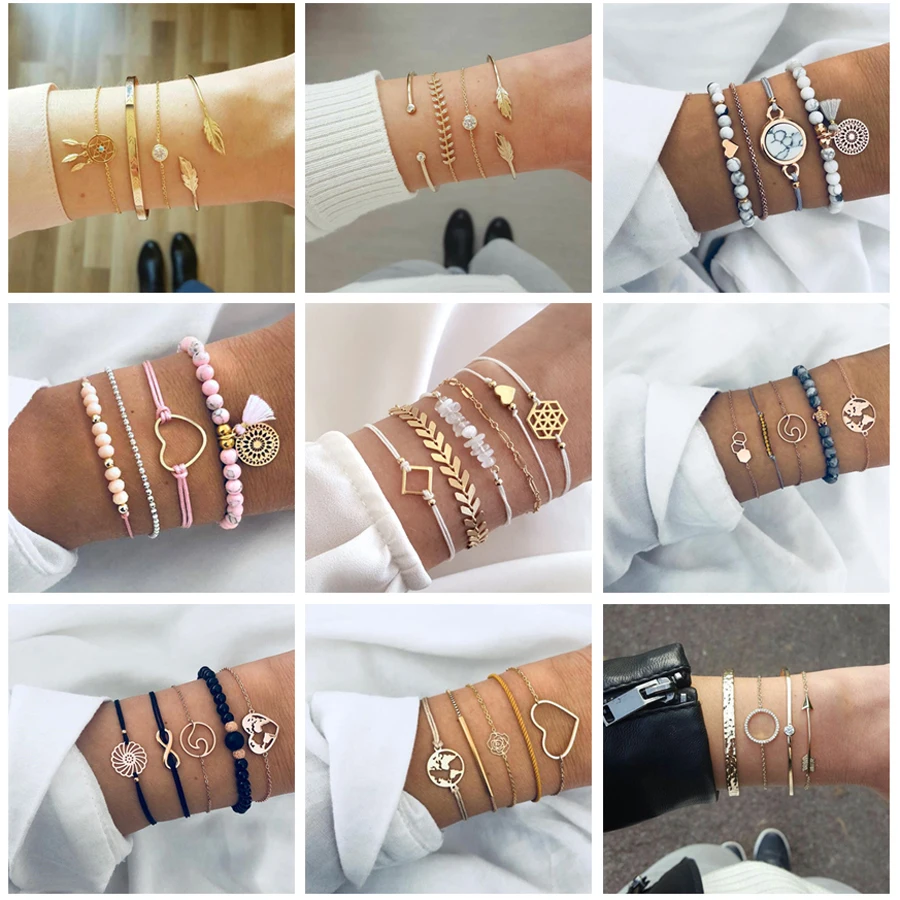 

Tocona 30 Styles Bohemian Bracelet Set for women Shell Star Map Pineapple Heart Natural stone Beads chains Bangle Boho Jewelry