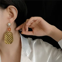 vintage metal pineapple drop earrings for women pearl earring fashion female resin brincos punk jewelry 2020