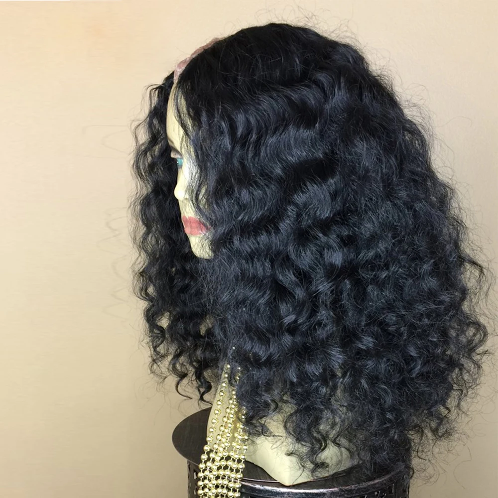 250% плотность вьющийся U-образный парик 100% монгольские человеческие волосы