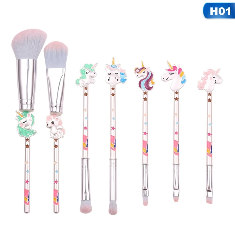 7pcs 7 шт. единорог, макияжные кисточки, набор для тени Пудра основа Румяна макияжные кисти для контура единорог, Pincel - Handle Color: 7pcs