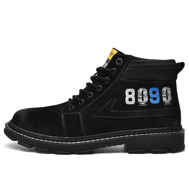 Black Boots VESONAL/брендовые качественные удобные мужские ботильоны из искусственной кожи на шнуровке; Зимние Модные Винтажные рабочие ботинки для взрослых; мужская обувь - Цвет: Black Boots