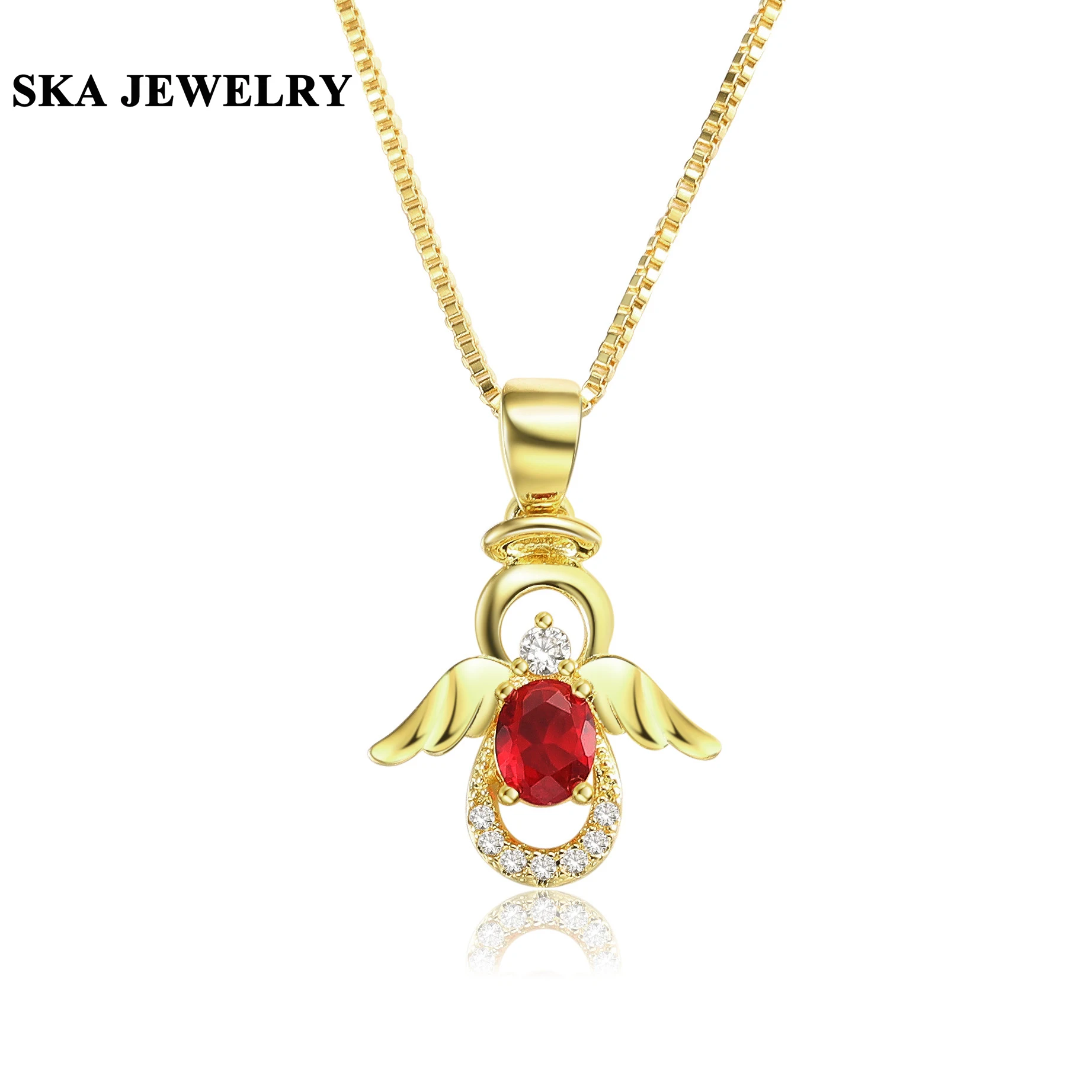 SKA украшения Ангел Ожерелье для девушек и женщин CZ Крылья ангела кулон с