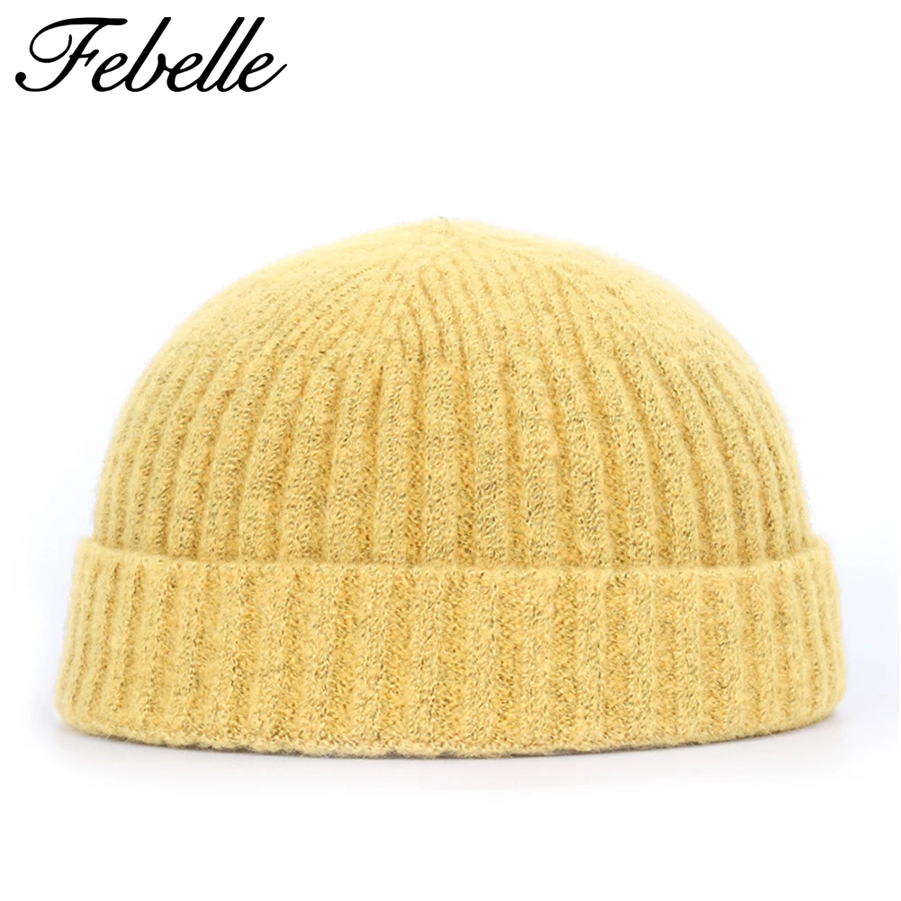 Зимняя Вязаная Шапка бини Febelle унисекс из шерсти шляпа повседневные облегающие