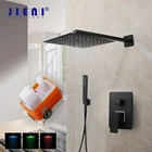 Матовый черный смеситель для душа JIENI 816 дюйма, настенный светодиодный смеситель для душа с встроенной коробкой, комплект дождевого душа