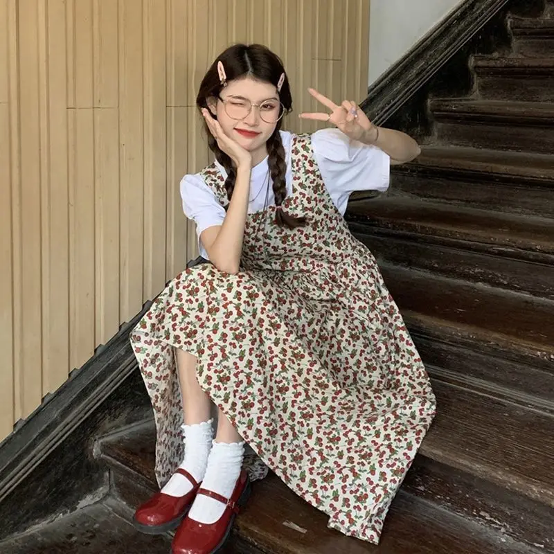 Платье-миди женское без рукавов милое платье-трапеция в стиле ретро с принтом