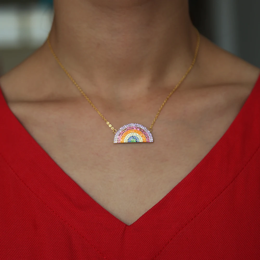 Новое поступление колье из чистого серебра 925 пробы полукруглая Радужная микро