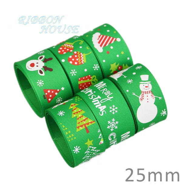 6 green mix 5 м/лот) "(25 мм) Красный Белый Принт Снежинка Корсажная Лента подарочные рождественские ленты - Цвет: 6 green mix