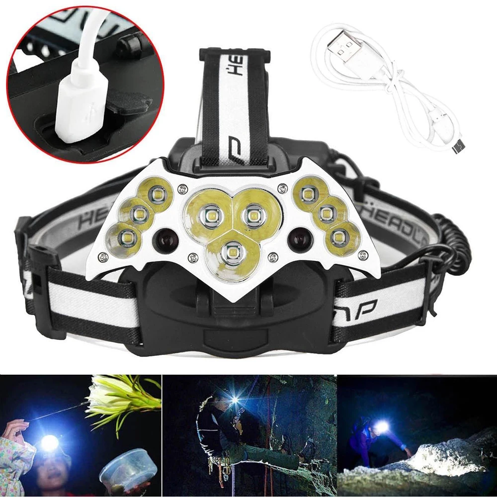 

200000LM 11LED USB Chargeable Headlight HT011 Grey LB88
