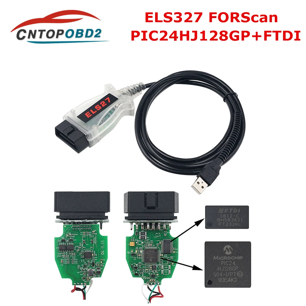 Диагностический кабель V2.3.8 ELS27 FORScan сканер OBD2 зеленая печатная плата PIC24HJ128GP els27