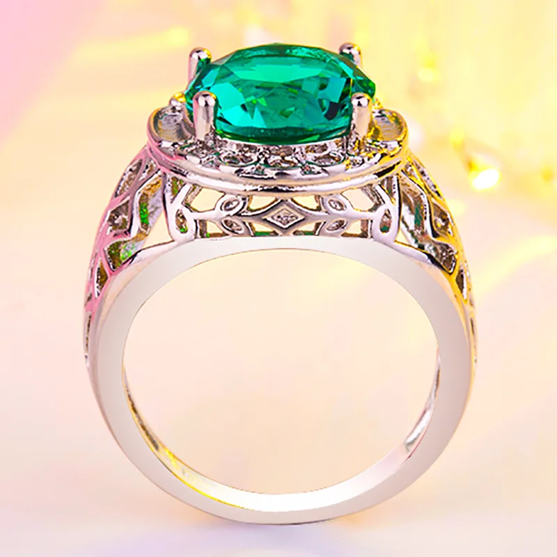 925 серебряные кольца с зеленым цирконием полые кубическим для женщин оправа в