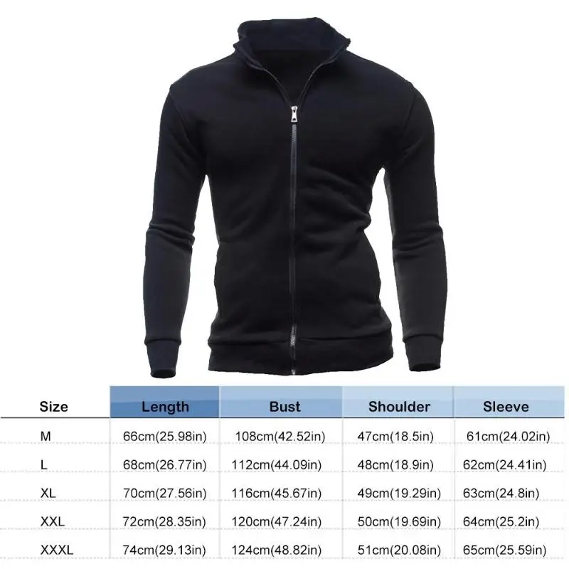 

Fashion Men Sweatershirt Autumn Winter Warm Long Sleeves Simple Stand Collar Zipper Cardigan Men Solid Color Sports Coat Hoodie