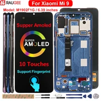 super amoled display for xiaomi mi 9 lcd 10 touches screen replacement with frame support fingerprint for mi 9 mi9 m1902f1g lcd