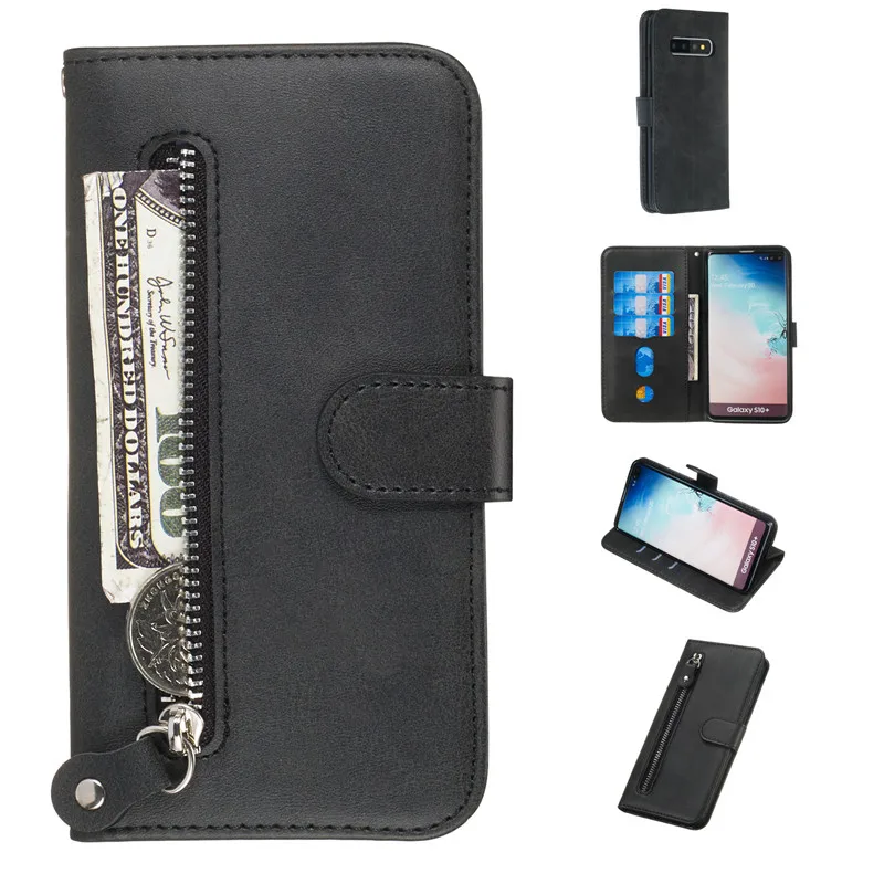 Black Кожаный чехол-книжка Tikitaka для samsung Note 8, 9, Note 10, Pro, на молнии, с отделениями для карт, кошелек, чехол для телефона Galaxy S10, S10, E, S10 Plus - Цвет: Black