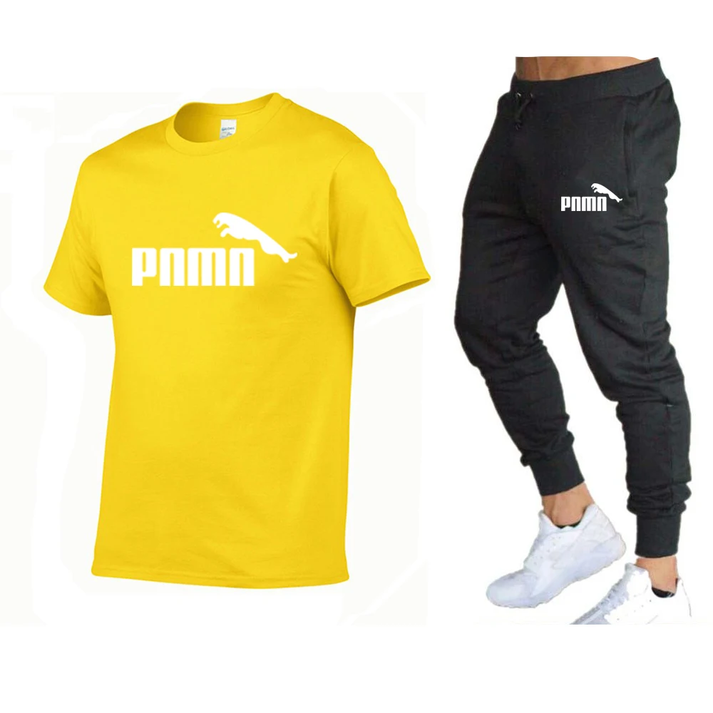 

2021puma Summer Fashion Leisure brand Men Set Tracksuit Sportswear Track Suits Male Sweatsuit Short Sleeves T shirt 2 piece set