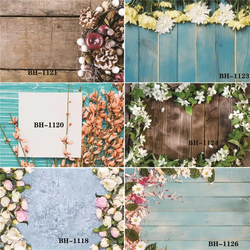 

Vinyl Custom Photography Backdrops Prop Flower and Wooden Planks Theme Photography Background #0008