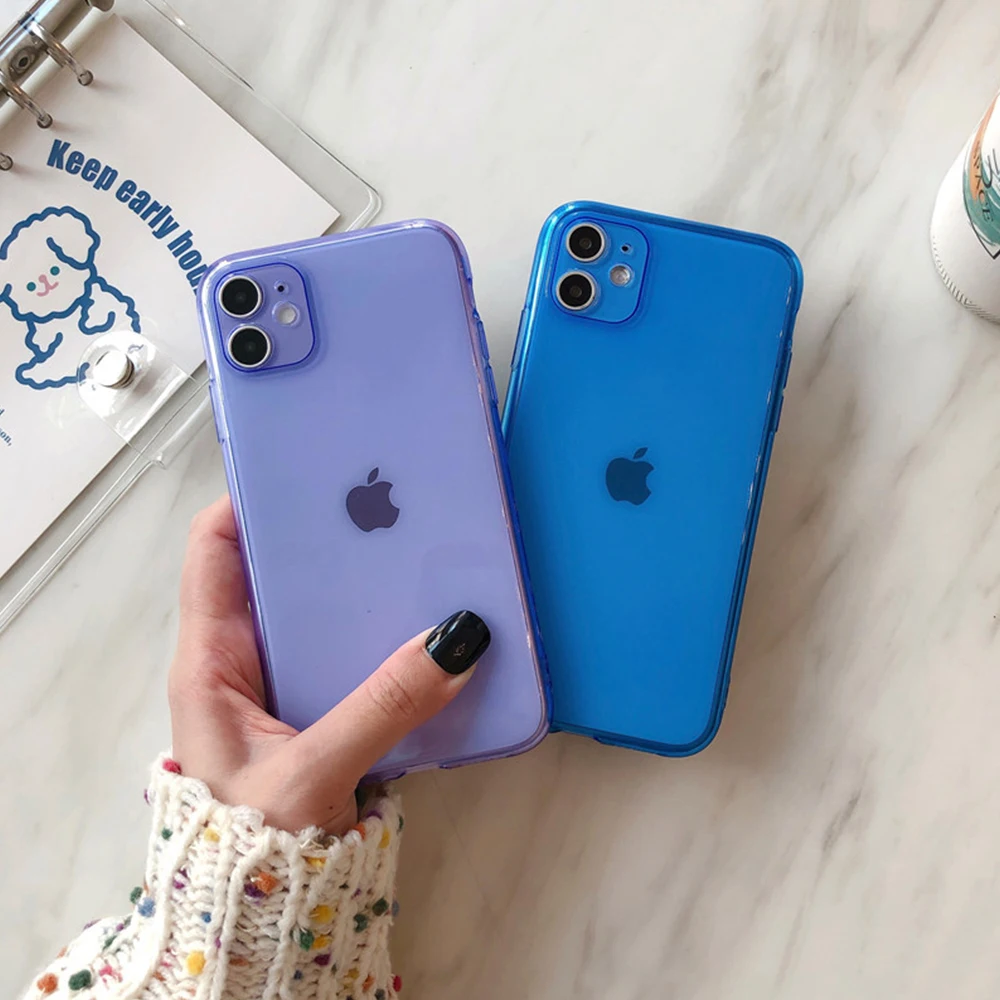 Чехол для IPhone 12 11 Pro XR X XS Max 7 8 6s Plus Se2020 неоновый флуоресцентный однотонный чехол