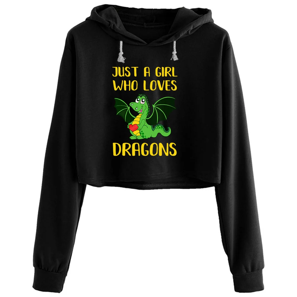 

Just A Girl Who Loves Dragons Lover Cute Cartoon Crop Hoodies Women Y2k Kawaii Goth Grunge Pullover For Girls