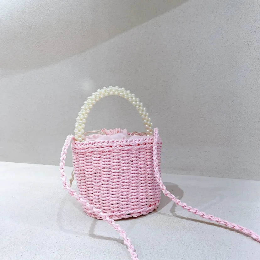 

Bag Female New Mori Series Handmade Pearl Straw Woven Bag Fashion All-match Bucket Bag Shoulder Messenger Bag Round Straw Tote