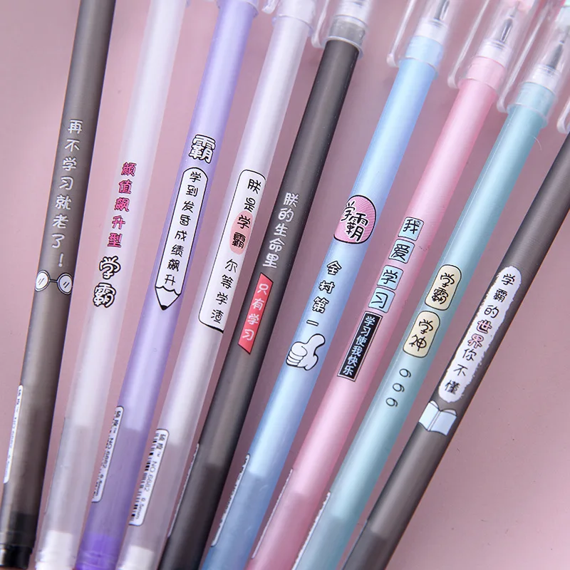 

12PCS Creative Stationery Black Ink Gel Pen Starry Sky Flower Starry Sky Pink Kawaii Style Fountain Pen Plastic Material 0.5 Mm