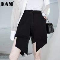eam women wide leg black plaid asymmetrical shorts new high waist loose fit trousers fashion tide spring summer 2021 1dd7540