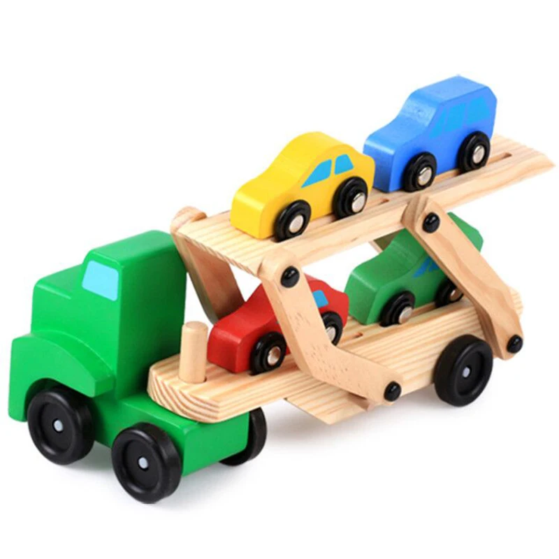 5pcs Wooden Double Decker Truck Toy Transport Carrier + 4 Cars Simulation Car Model for Children Kids Birthday Gifts | Игрушки и хобби