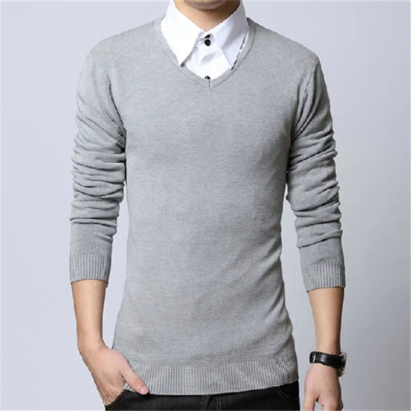 

UNIVOS KUNI 2019 Autumn New Fashion 100% Cotton Casual Men Sweaters Pullover Slim Fit Solid Color MenS Sweaters Pullover J436