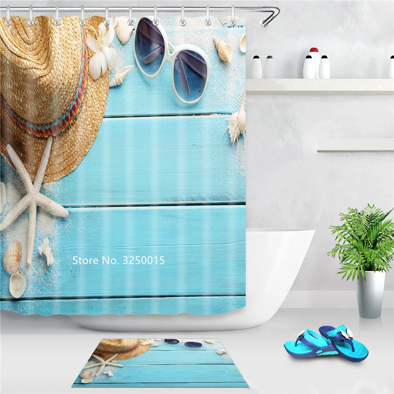 

Dolphin Beach Shell Starfish Shower Curtain Shower Room Waterproof and Mildew Proof Children's Bathtub with Hook Decoration