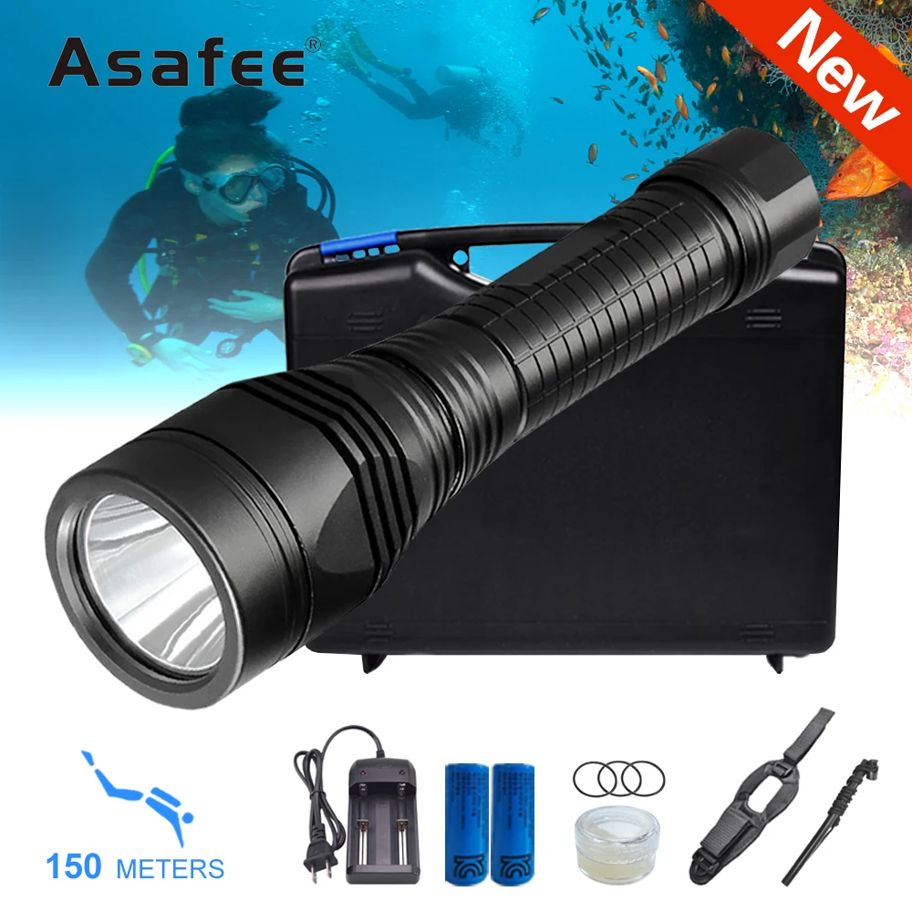 Asafee A70 XHP70.2 Powerful Flashlight LED Underwater 150M Torch 2500LM Waterproof IPX8 Rechargeable Dive Lamp lantern 26650