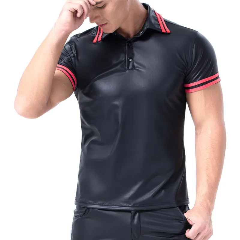 Мужские футболки размера плюс рубашки из искусственной кожи с коротким рукавом